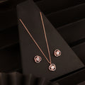 925 silver rose gold twisted halo pendant necklace set with matching stud earrings on black background