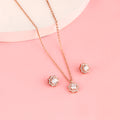 Rose gold floral halo pendant set in 925 silver with zircon stones displayed on soft pink background