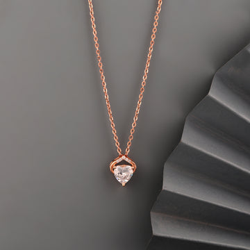 Crown style 925 silver rose gold heart pendant necklace with accent stones
