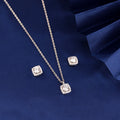 Radiant cushion halo pendant set in 925 silver with matching zircon stud earrings