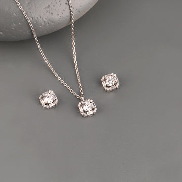 925 silver geometric baguette pendant set with zircon stones on grey background