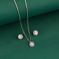Floral halo pendant set in 925 silver with round zircon center and matching stud earrings
