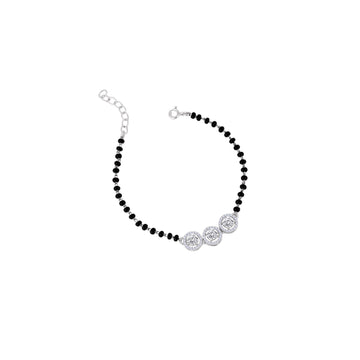 Triple halo black beaded bracelet in 925 sterling silver full view
