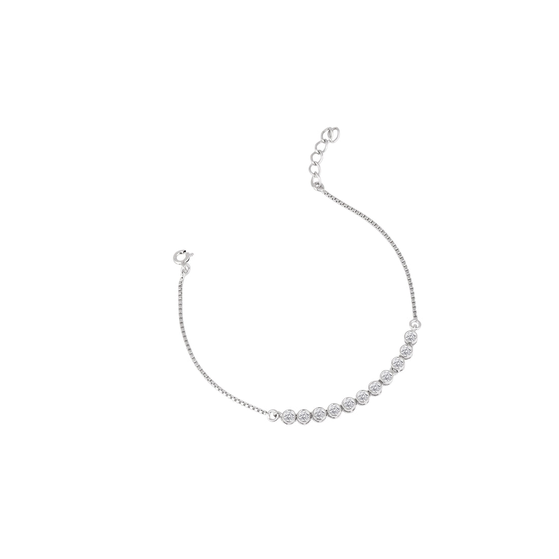 925 silver round cut stone bracelet with polished box chain