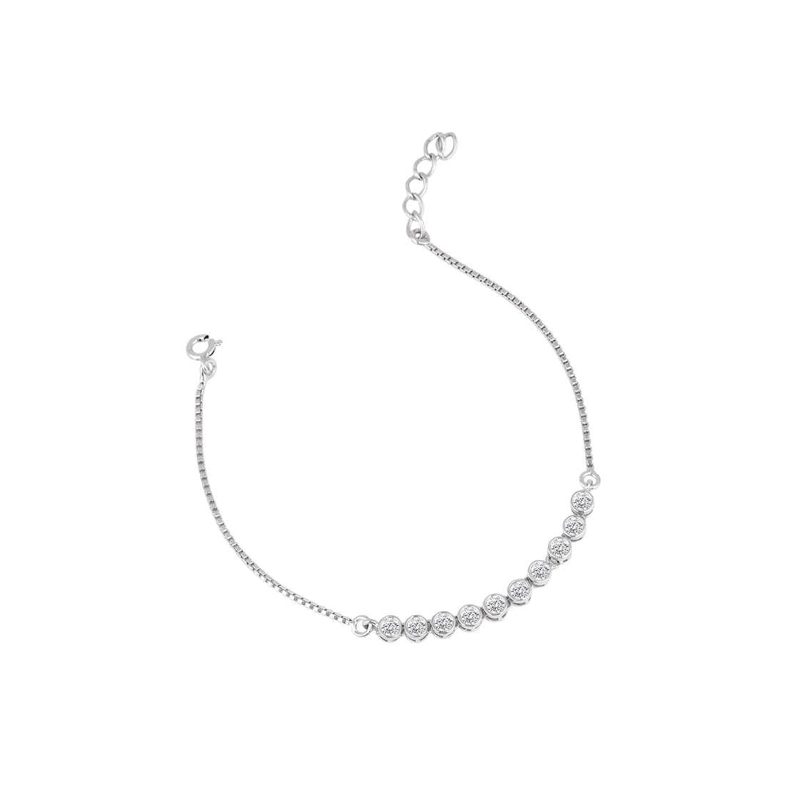 925 silver minimalist bracelet with delicate box chain and round cut stones
