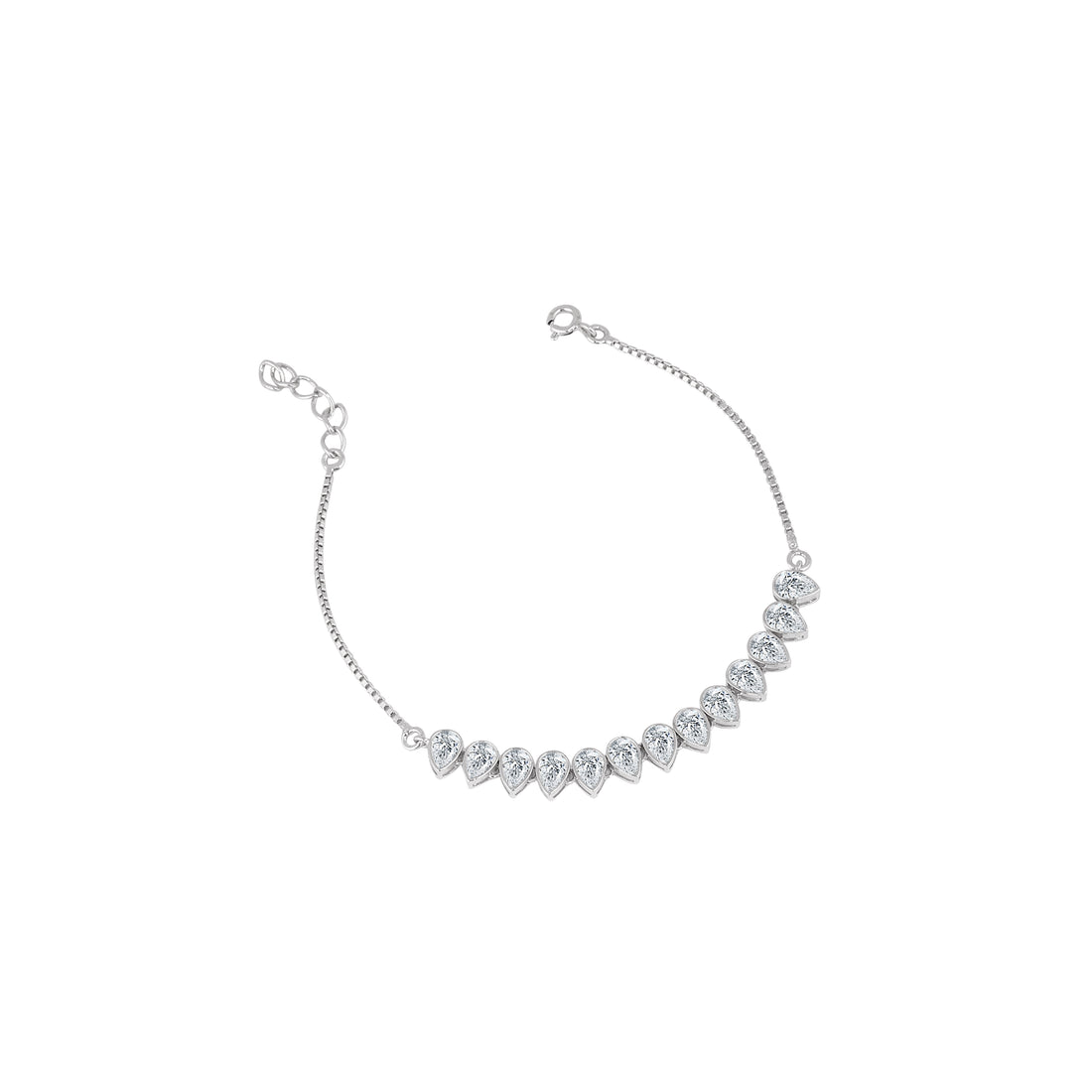 925 silver teardrop stone bracelet with sleek box chain design