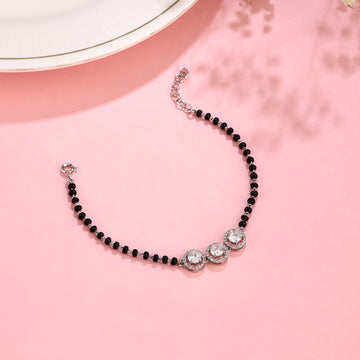 925 Silver Triple Halo Black Beaded Bracelet ⚫
