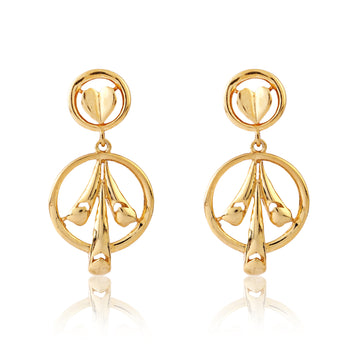 Angled view of 925 silver gold-tone botanical drop earrings highlighting stem and bud detailing