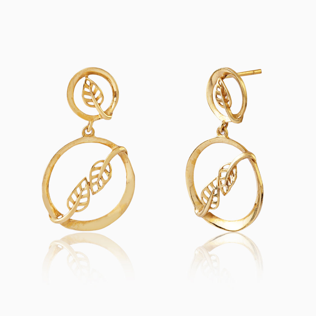 Golden Leaf Circle Sterling Silver Earrings