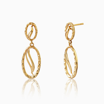 925 sterling silver golden wave drop earrings front view with flowing oval wave design