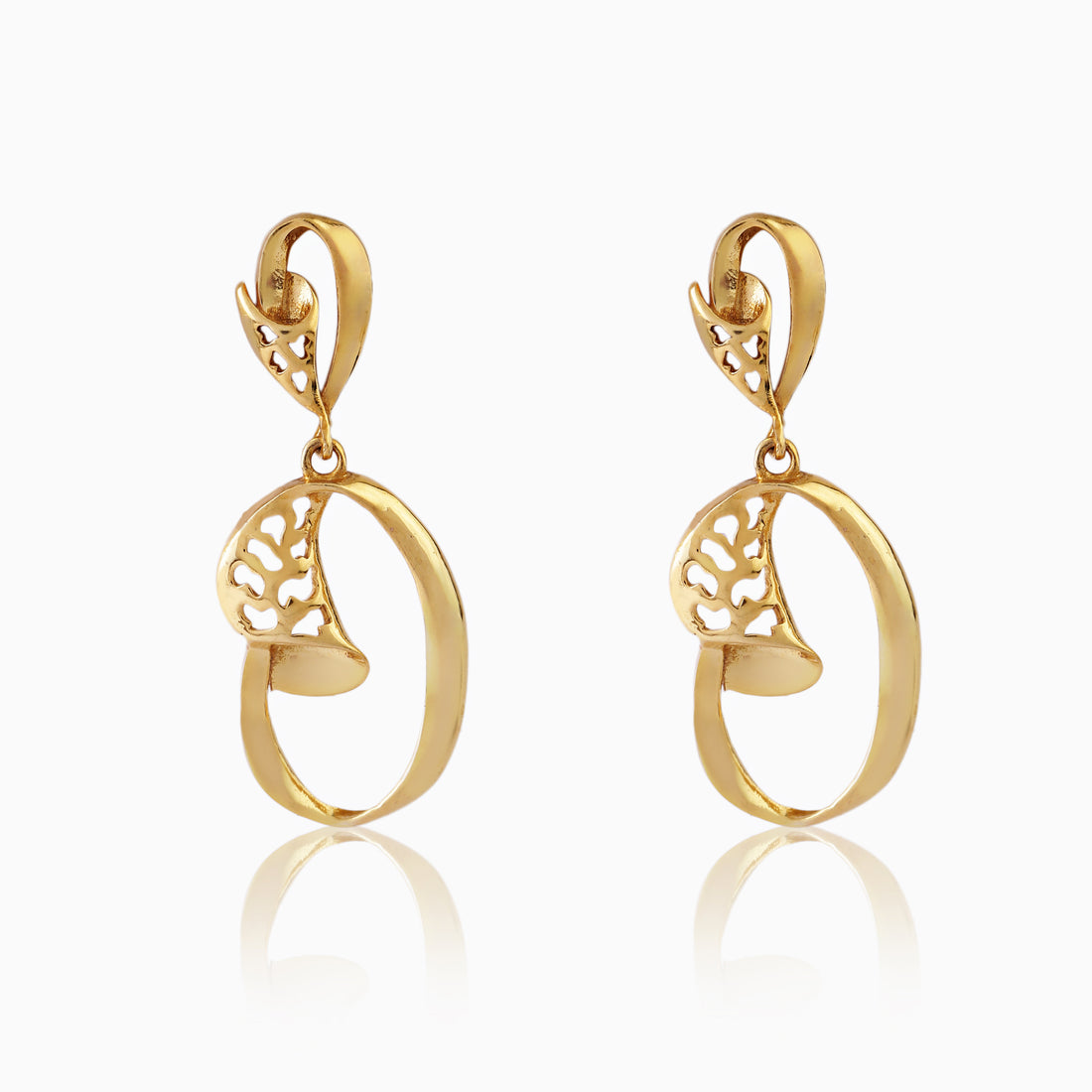 925 sterling silver gold finish coral filigree oval drop earrings front view