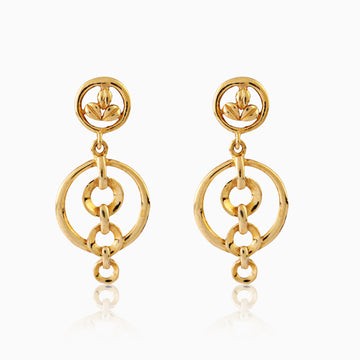 925 sterling silver golden harmony drop earrings front view with double circle design