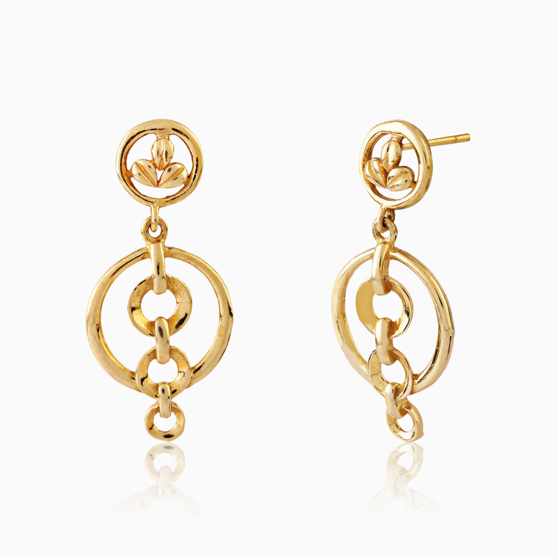 925 sterling silver golden harmony drop earrings front view with double circle design