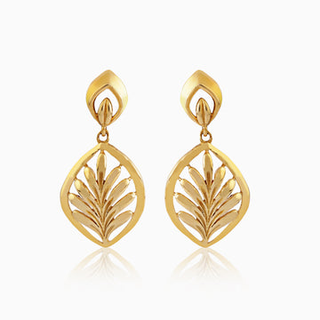 925 silver Celestial Drop Earrings gold finish front view, detailed leaf cutwork drop design