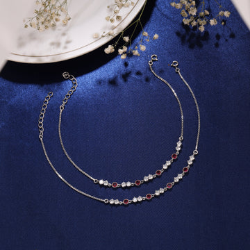 ❤️ Ruby Sparkle Line 925 Silver Anklet Duo