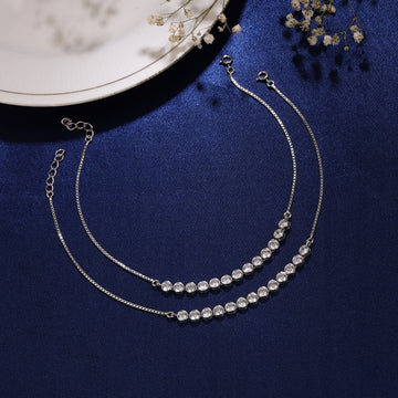 925 Silver Pavé Round Station Anklet 💎