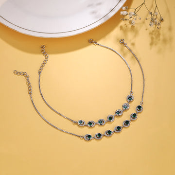 925 Silver Emerald Green Crystal Station Anklets 💚