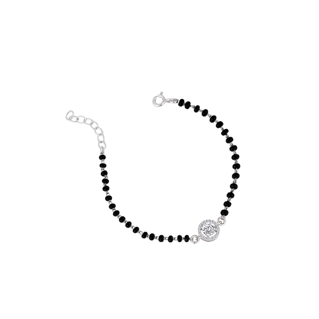 925 silver mangalsutra bracelet with delicate black bead strand and solitaire centerpiece