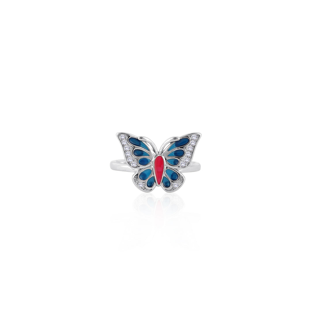 925 silver colorful butterfly ring with pavé stone accents
