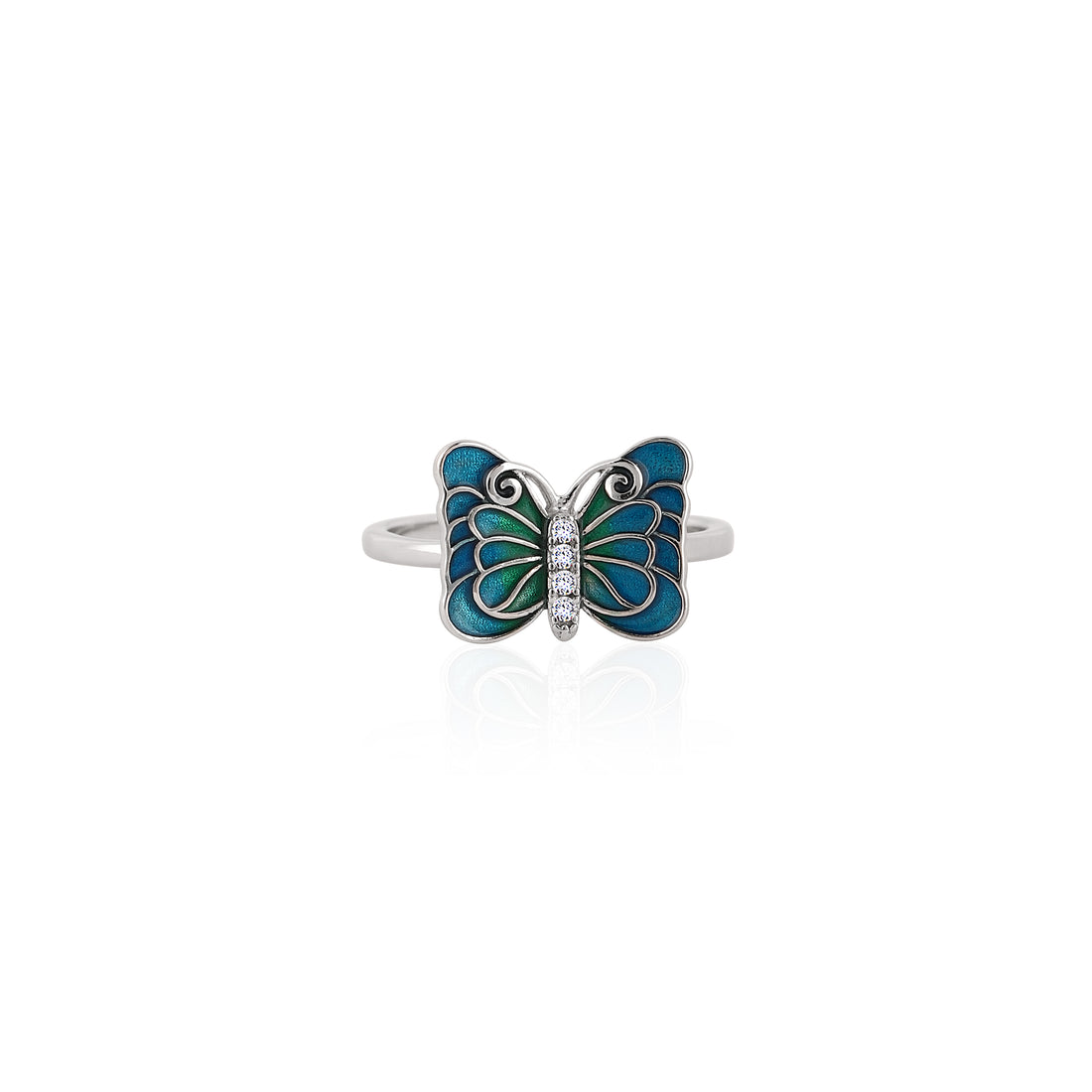 🦋 925 Silver Teal Ombré Butterfly Ring