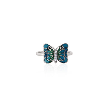 925 silver blue green butterfly ring with ombre enamel and sparkling stone accents
