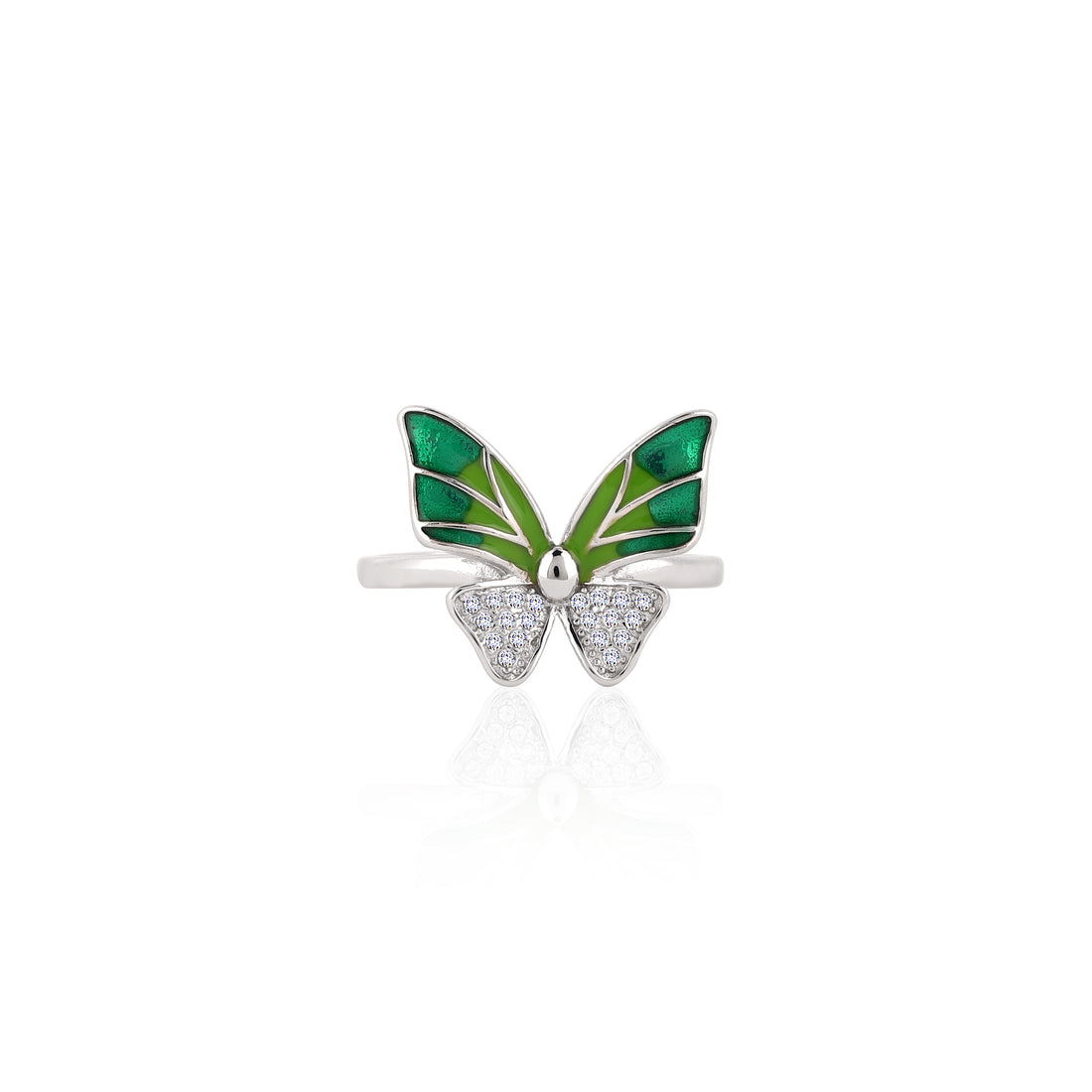 🌿 925 Silver Lush Green & Pavé Butterfly Ring