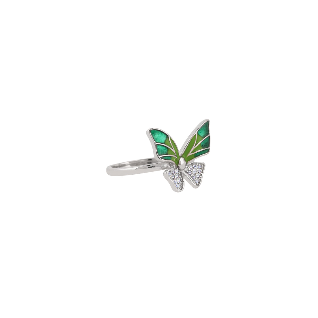 925 silver green butterfly statement ring with detailed wing design