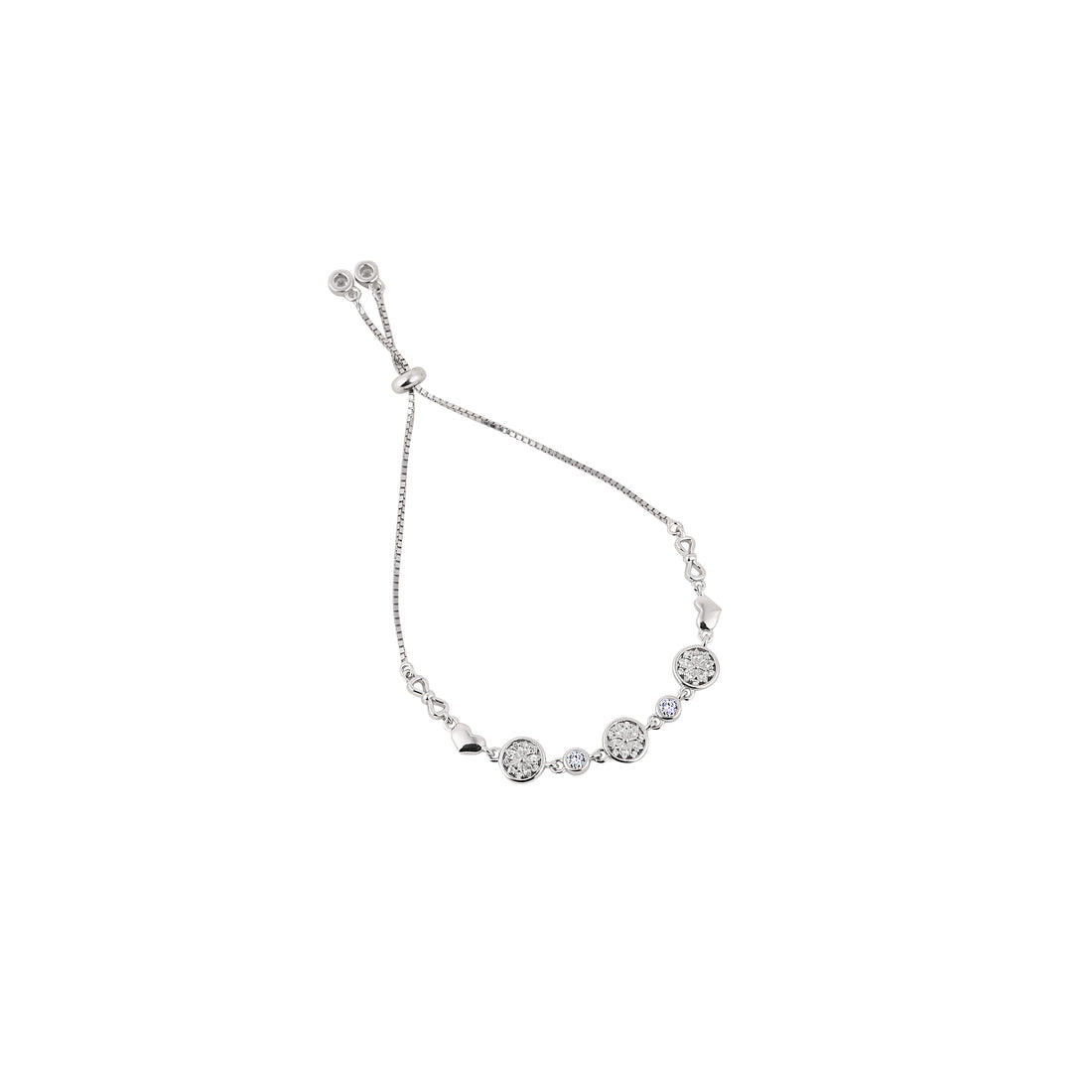 925 silver sparkling petal charm bracelet close up detail