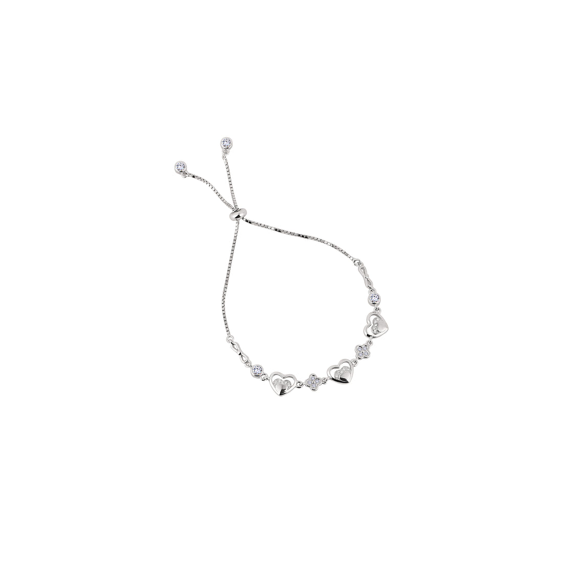 925 silver open heart infinity charm bracelet full length view