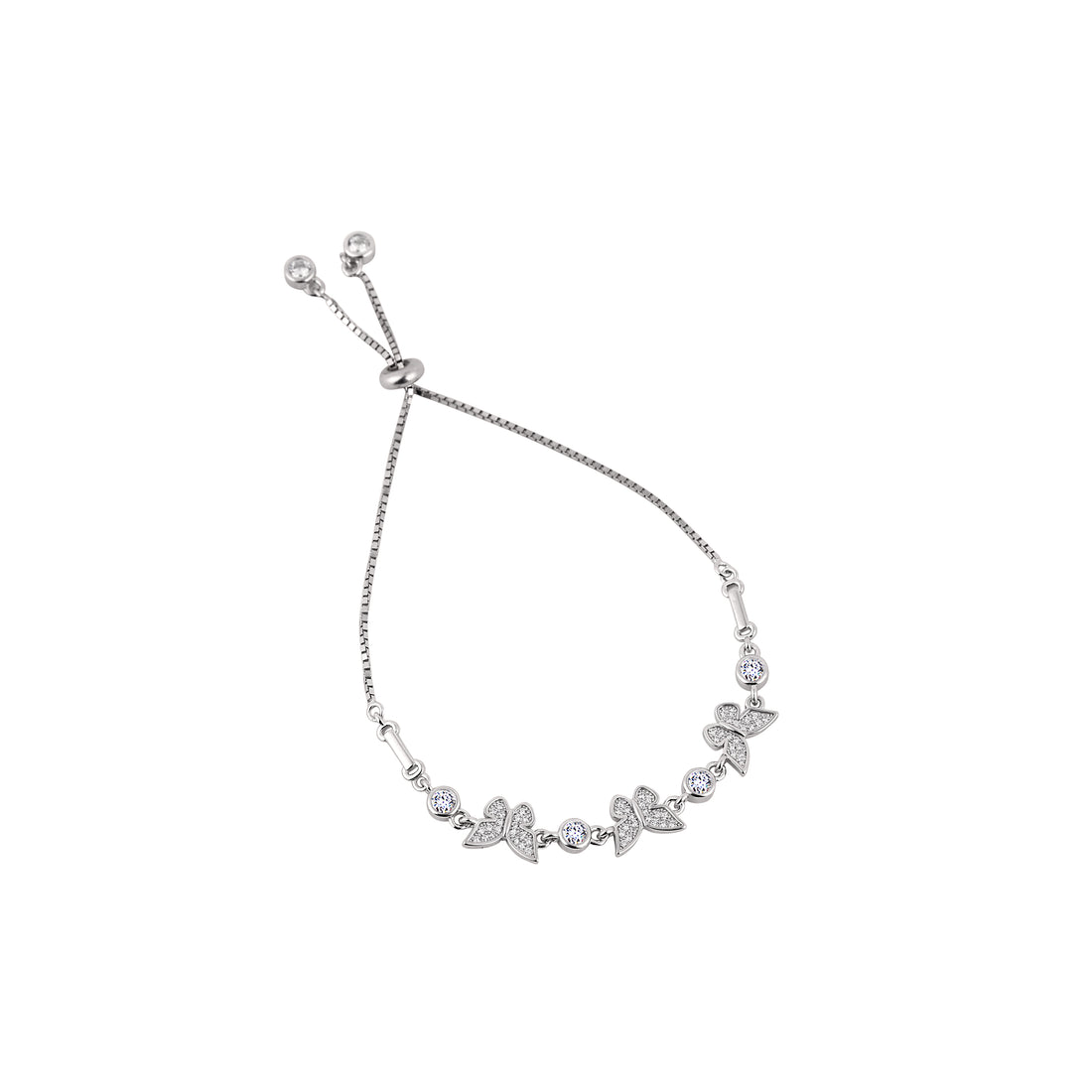 925 silver butterfly pavé charm bracelet full length view