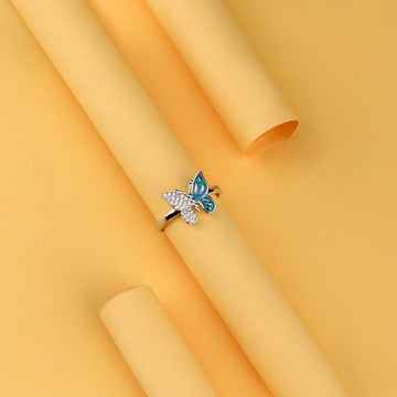 ✨ 925 Silver Shimmer & Sky Asymmetrical Butterfly Ring