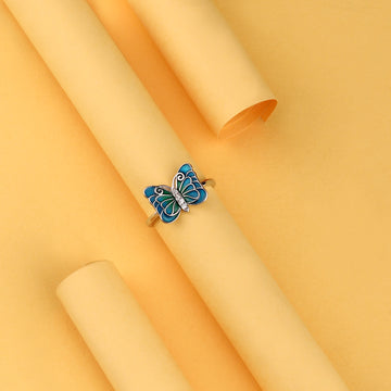 🦋 925 Silver Teal Ombré Butterfly Ring