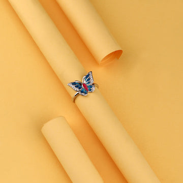 🦋 925 Silver Vibrant Azure Butterfly Ring