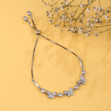 ✨ Fluttering Brilliance Pavé Bolo Bracelet in 925 Silver