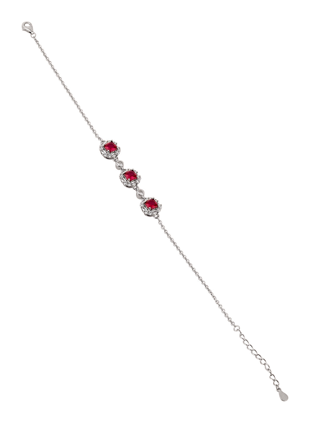 Silver Bracelet with Ruby Red Stone Accents