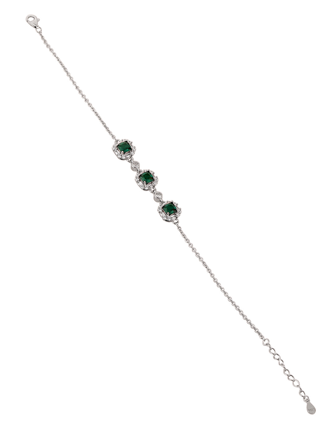 Silver Bracelet with Emerald Green Stone Accents
