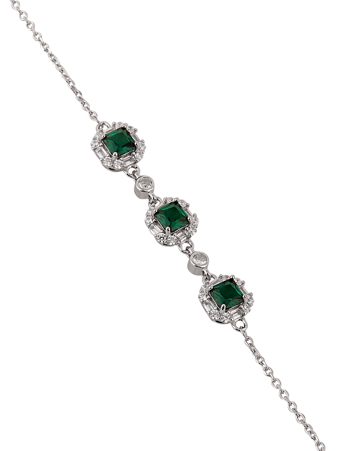 Silver Bracelet with Emerald Green Stone Accents