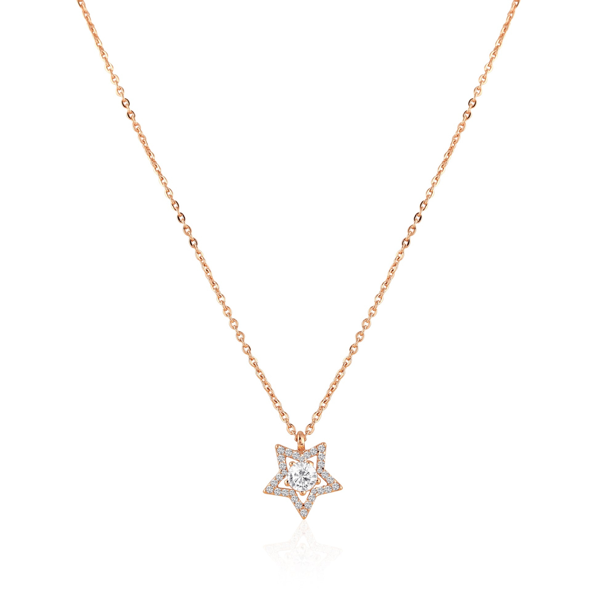 925 silver rose gold star pendant necklace with sparkling stone detailing