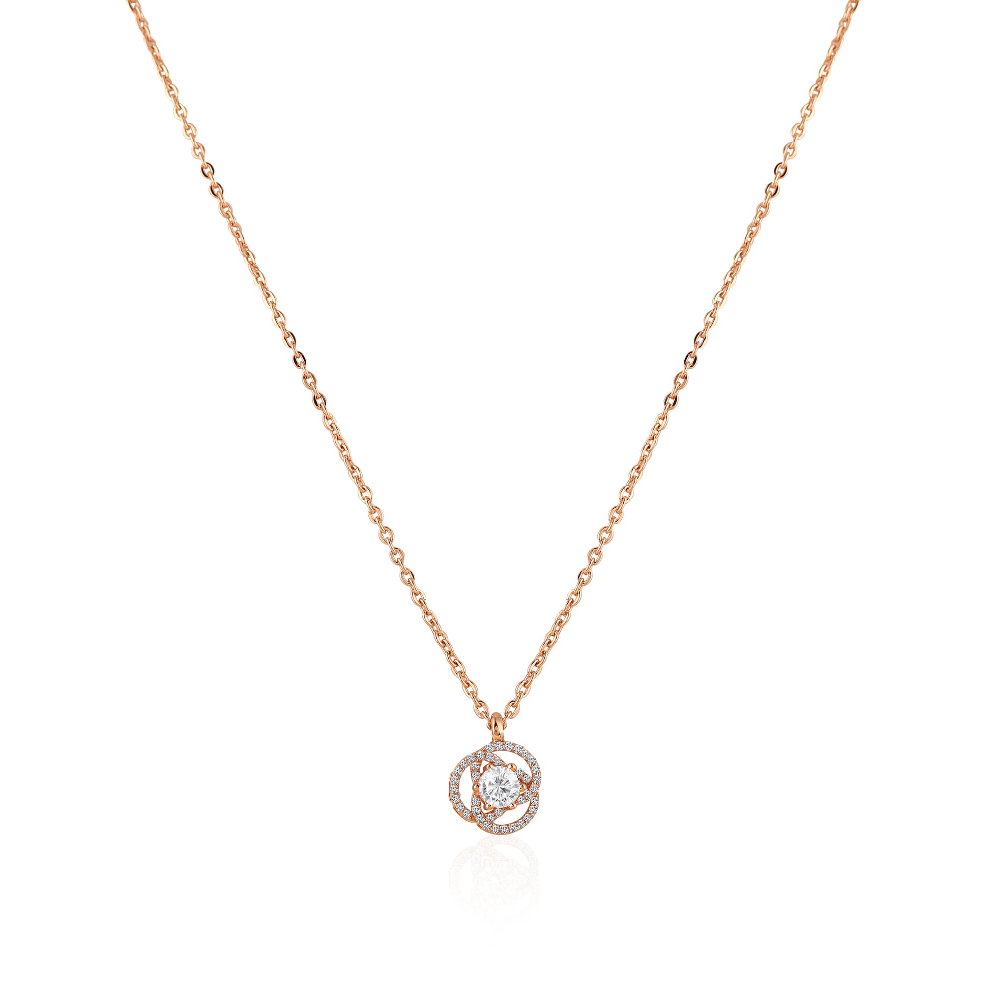 925 silver rose gold twisted halo round pendant with sparkling center stone