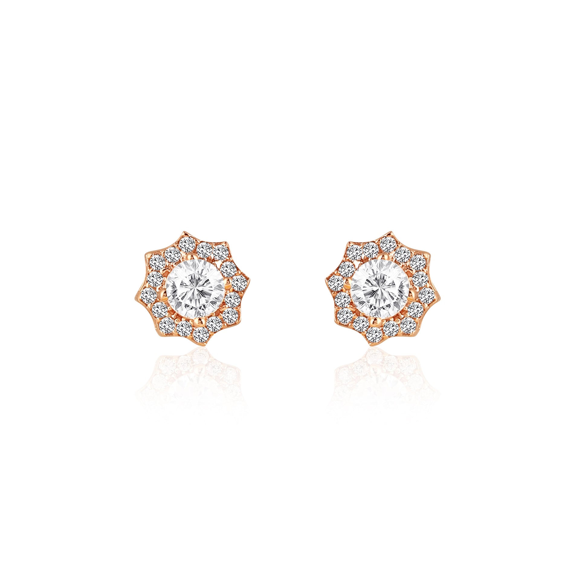 Rose gold floral halo stud earrings in 925 silver with zircon stones
