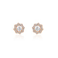 Rose gold floral halo stud earrings in 925 silver with zircon stones