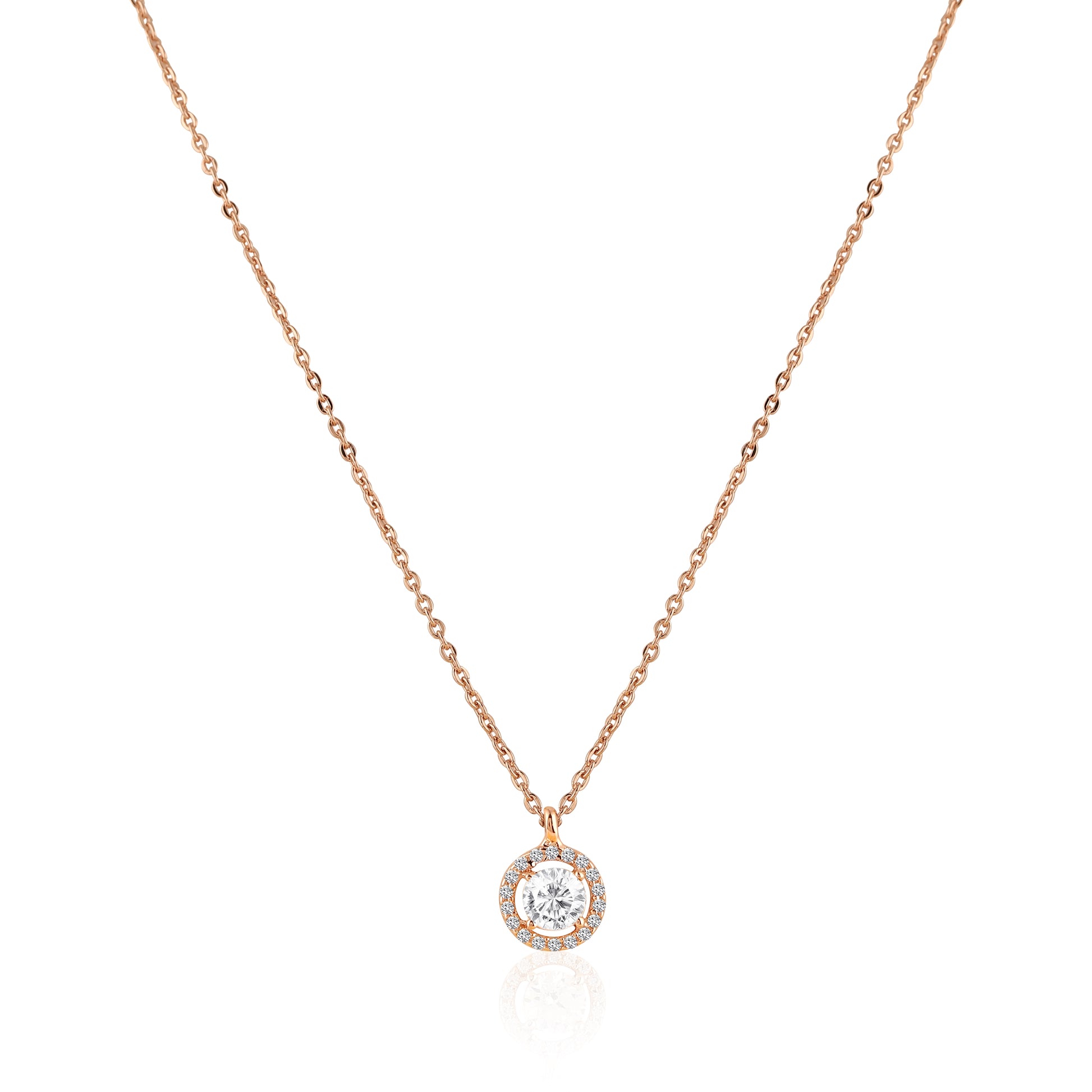 925 silver rose gold halo pendant necklace with sparkling center stone