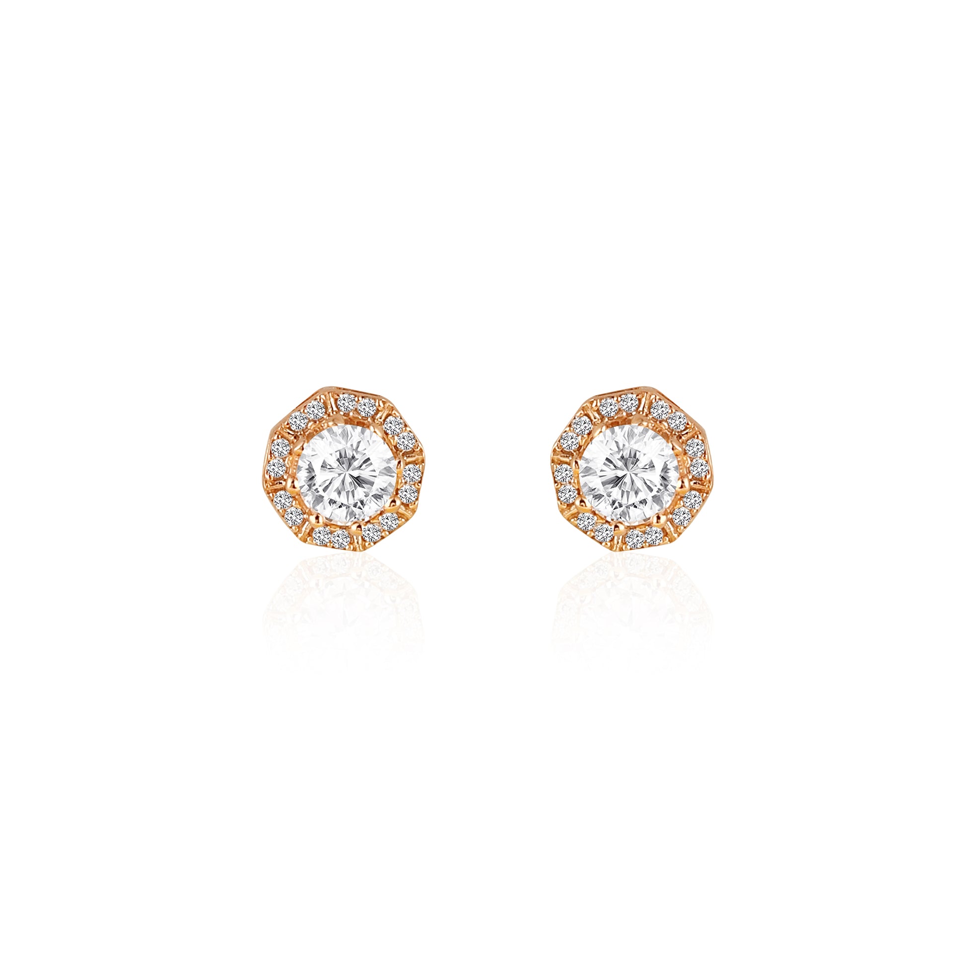 925 silver rose gold halo stud earrings with brilliant stone detailing