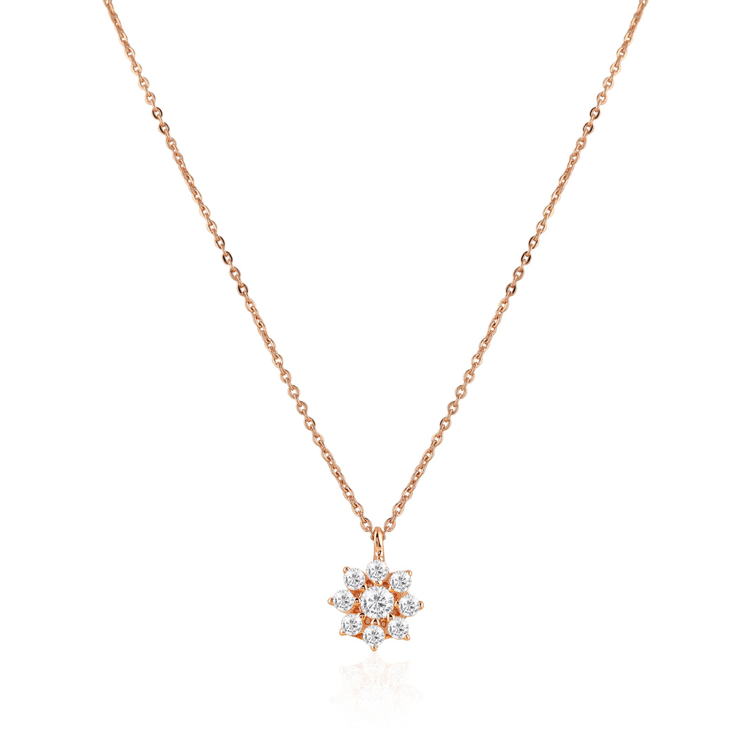 Floral 925 silver rose gold pendant and stud earrings set with round stone cluster design