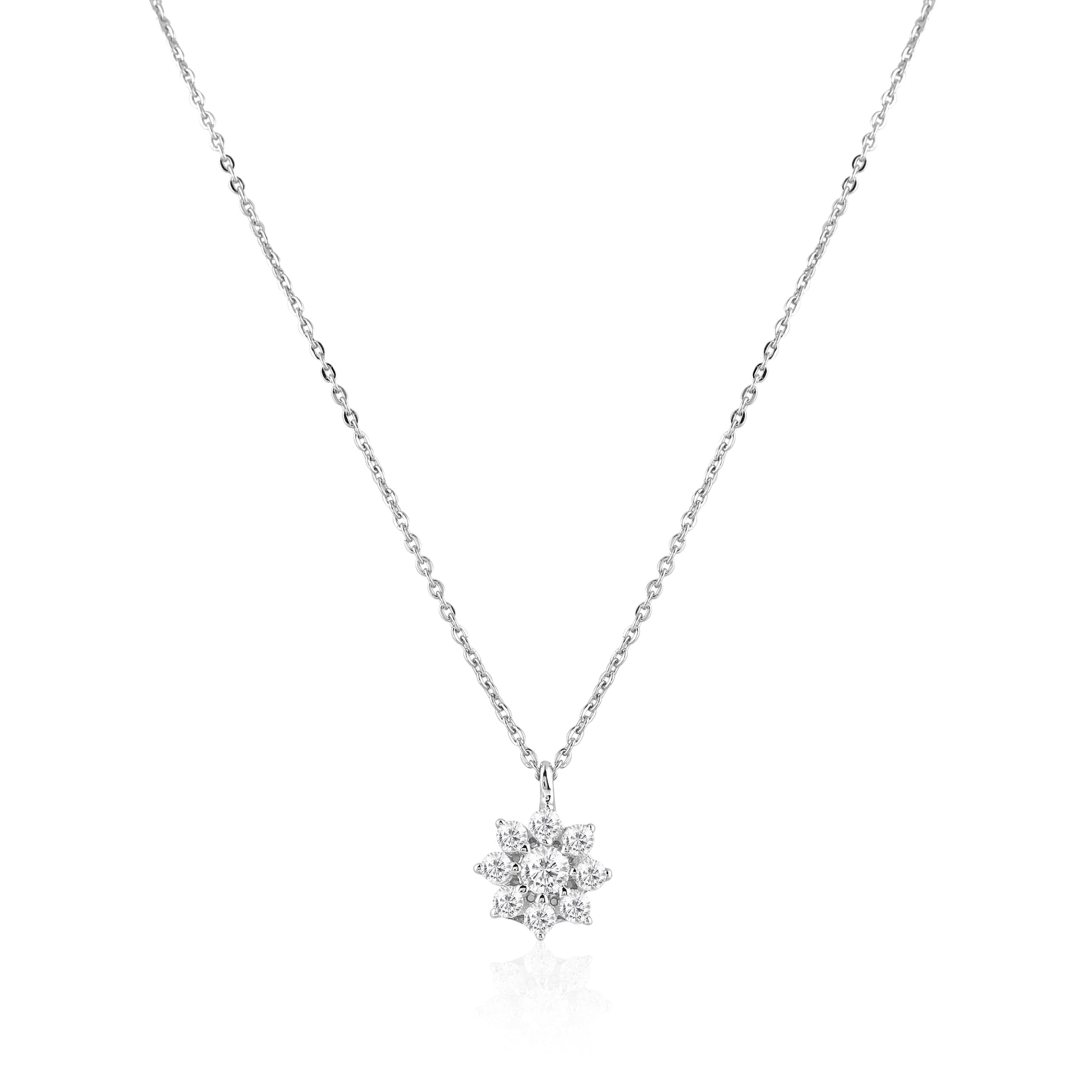Flower shaped 925 silver pendant with round center stone