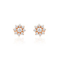 Floral 925 silver rose gold stud earrings with round stone cluster detail
