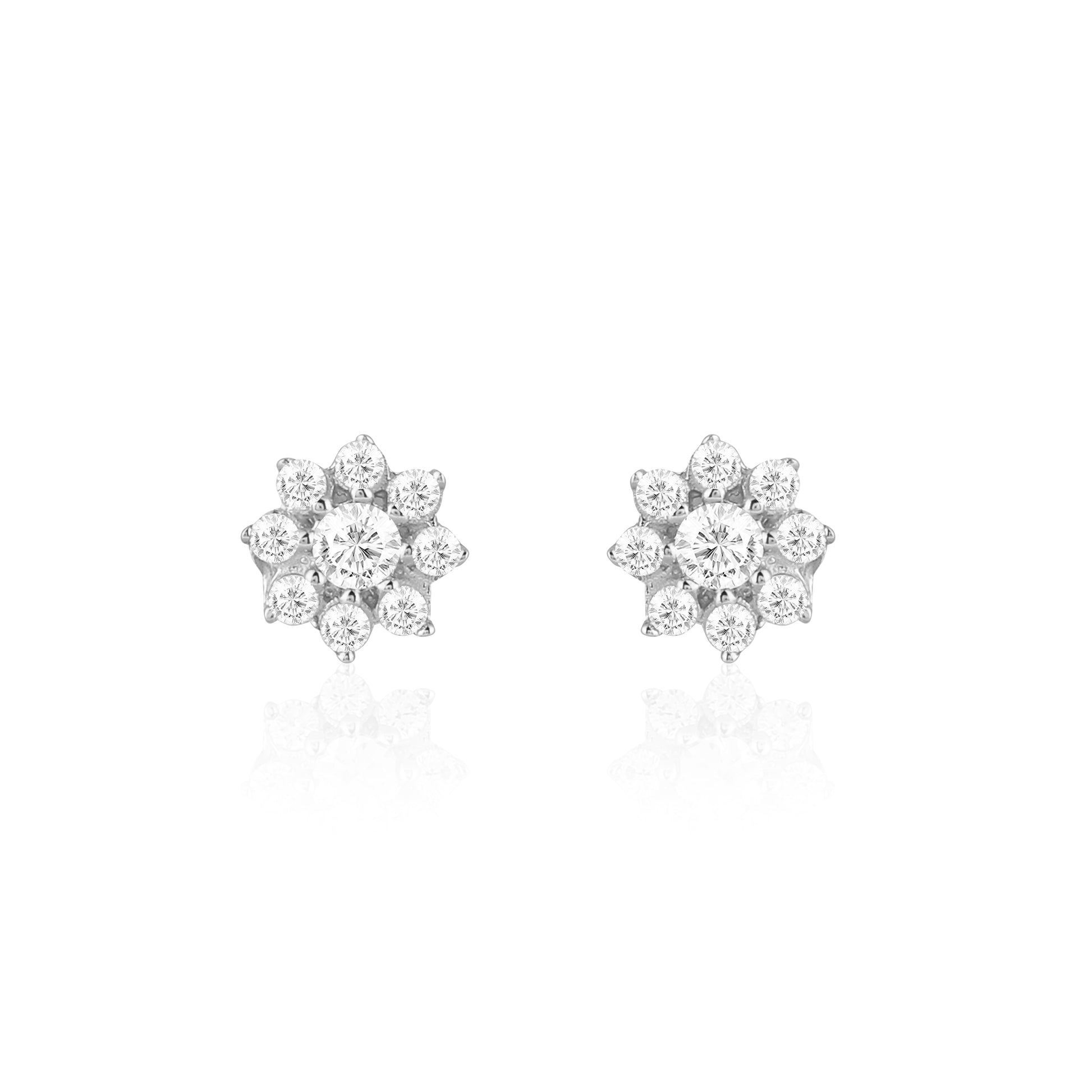 925 silver floral stud earrings with petal cluster detailing
