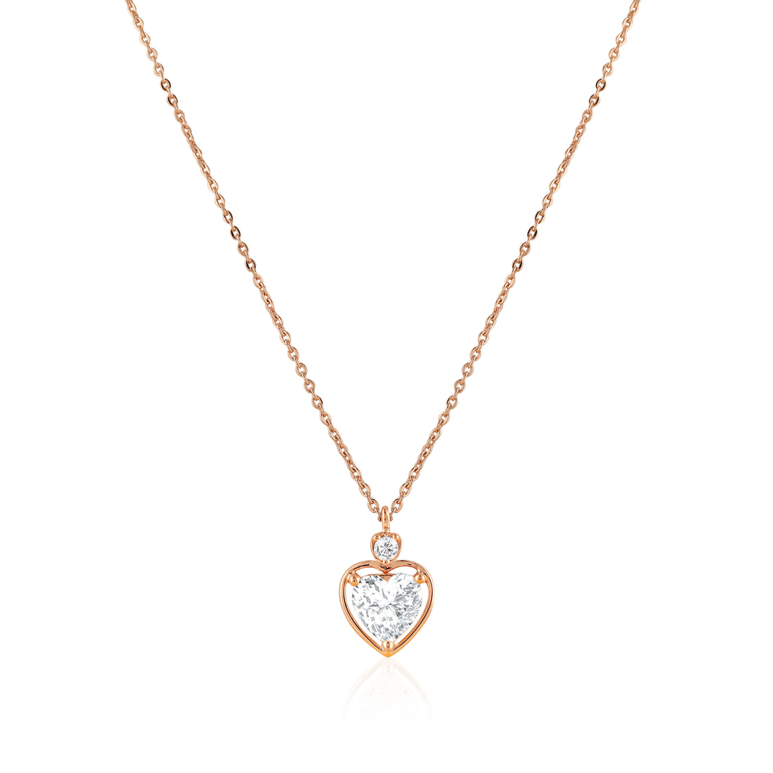 Rose gold 925 silver heart solitaire pendant necklace styled on grey background