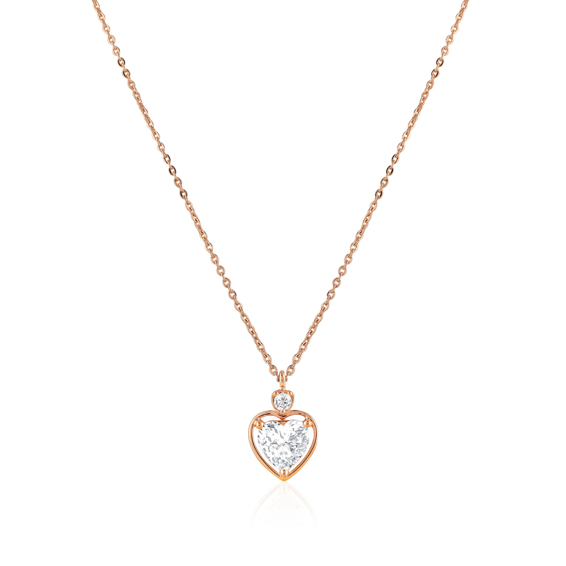 925 silver rose gold heart-shaped pendant necklace with sparkling center stone