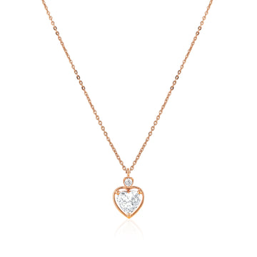 925 silver rose gold heart-shaped pendant necklace with sparkling center stone